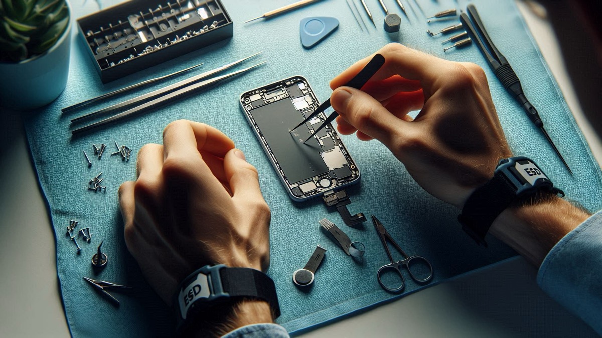 Technicien qualifié effectuant une réparation d'écran iPhone avec précision - Amiens